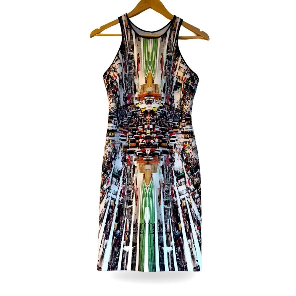 Clover Canyon City Traffic Graphic Art Neoprene Dress Flattering Spandex Medium